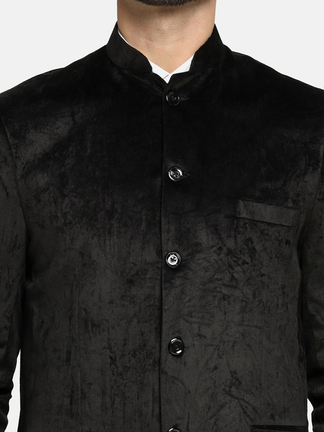 Men Velvet Black Bandhgala Blazer - Tahvo India