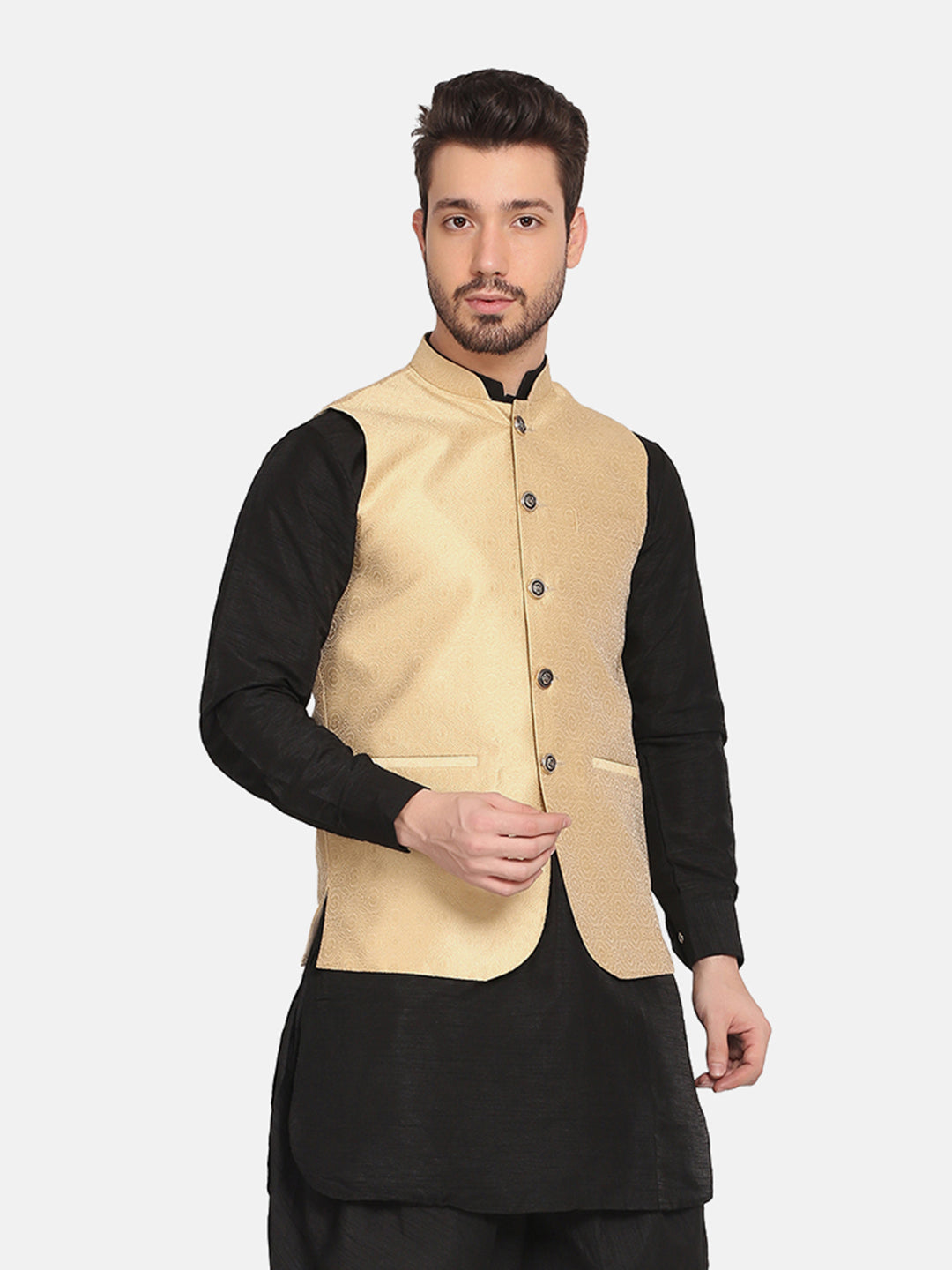 MEN GOLDEN silk blend NEHRU JACKET - Tahvo India