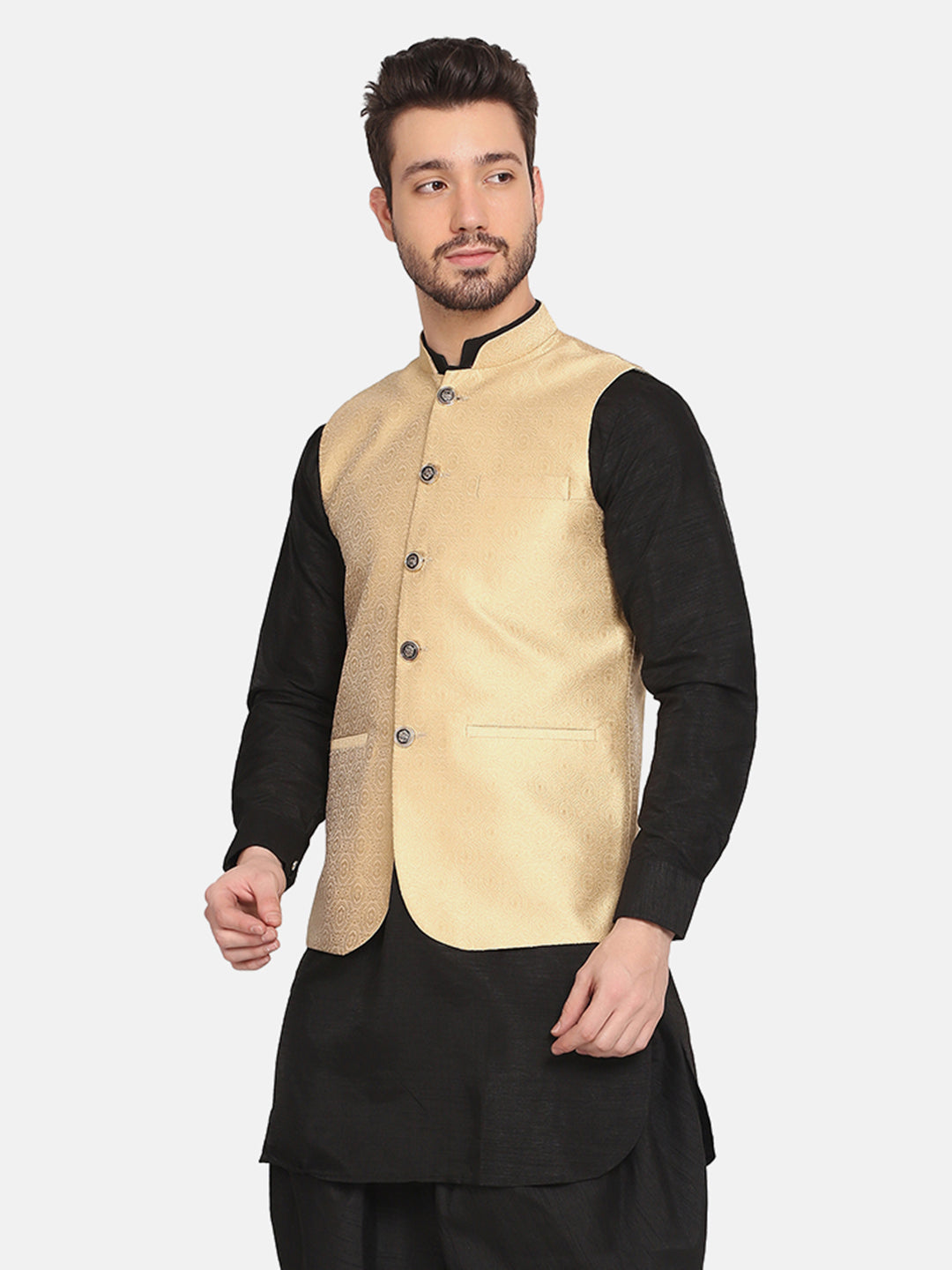 MEN GOLDEN silk blend NEHRU JACKET - Tahvo India