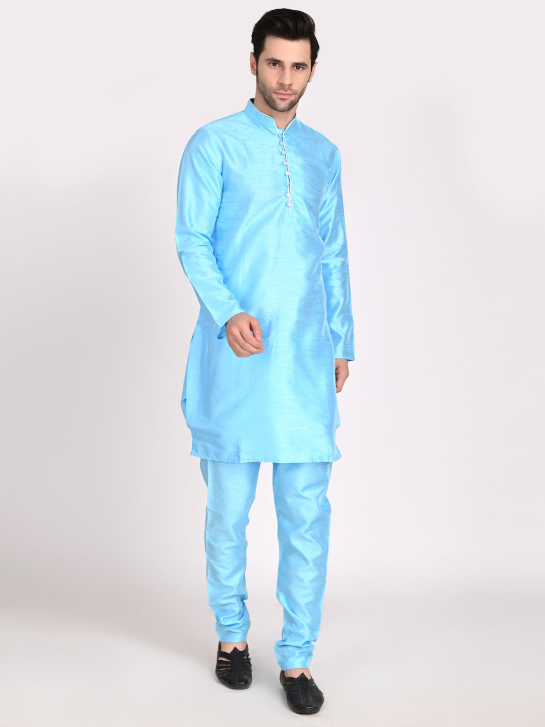 Men Dupion Silk Kurta With Churidar Pyjama - Tahvo India