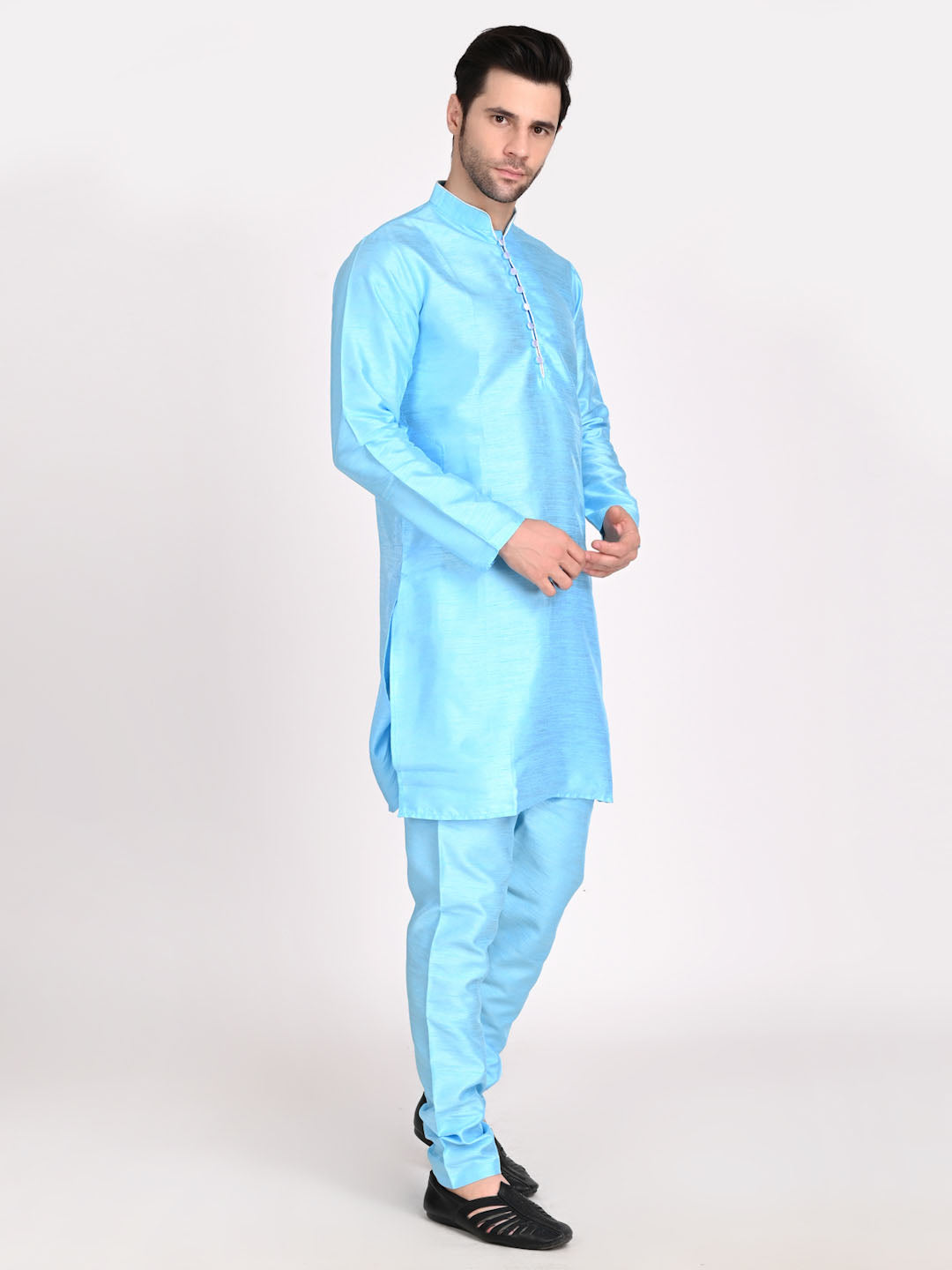 Men Dupion Silk Kurta With Churidar Pyjama - Tahvo India
