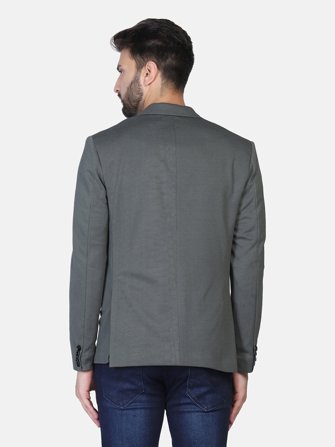 Green Textured Stretchable Blazer - Tahvo India