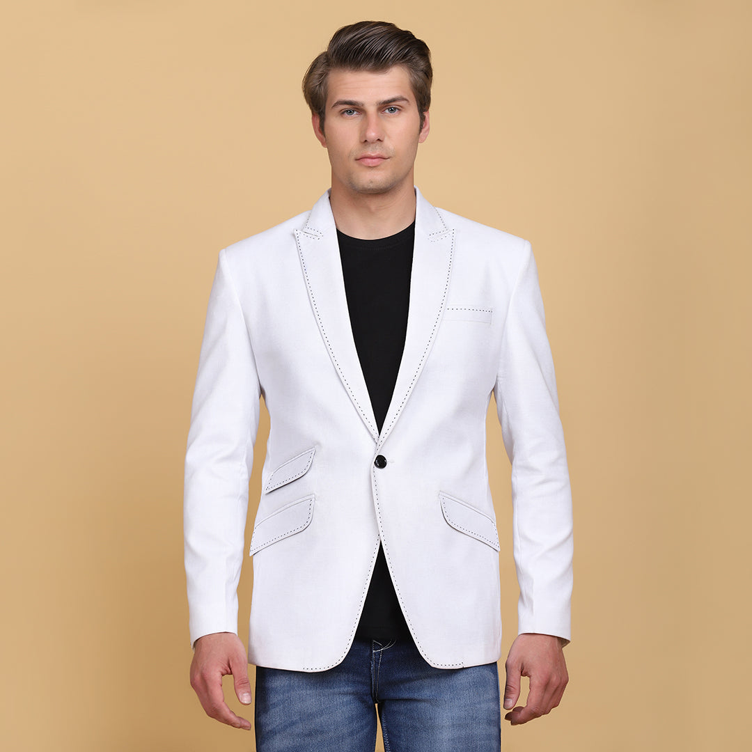 Men Slim Fit White Formal Blazer