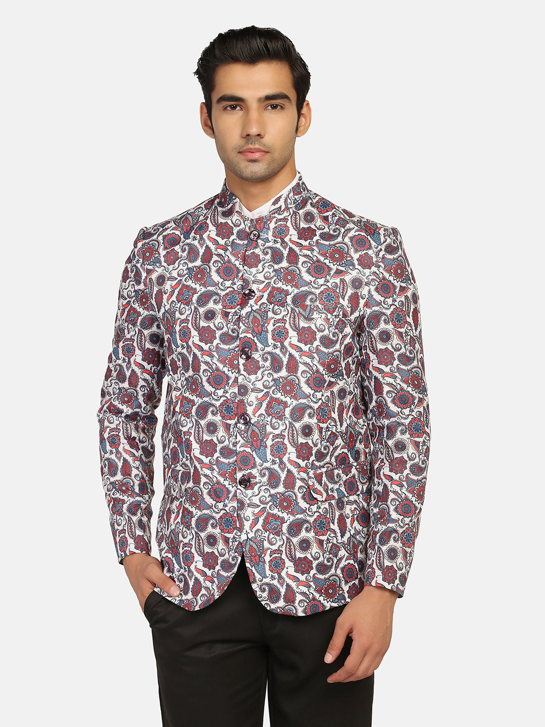 White Printed Blazer - Tahvo India