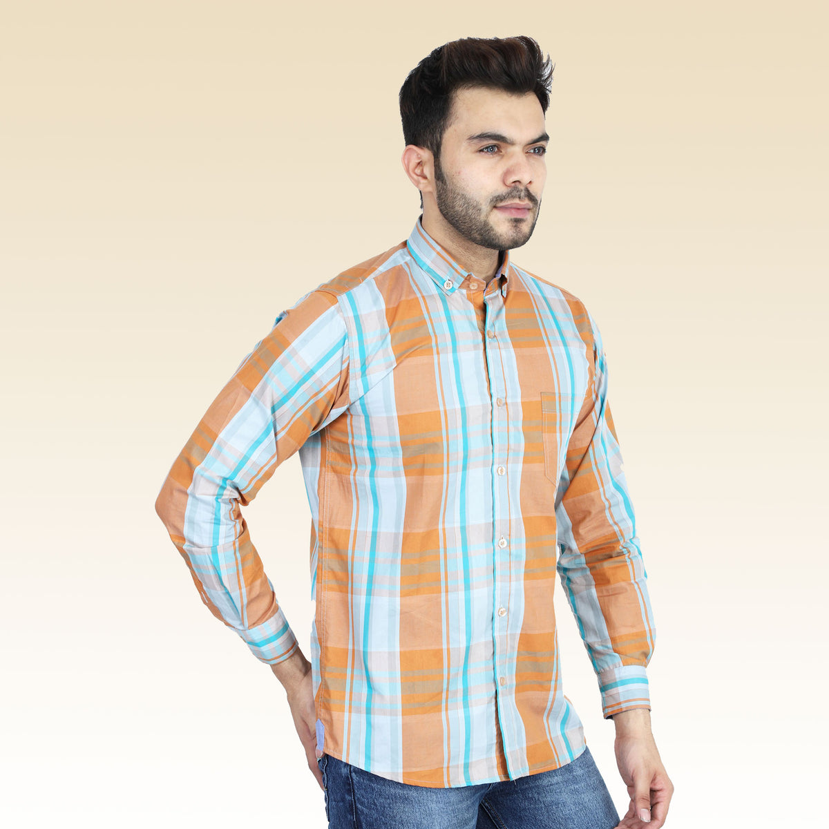 Men Orange Checkered Casual Shirt - Tahvo India