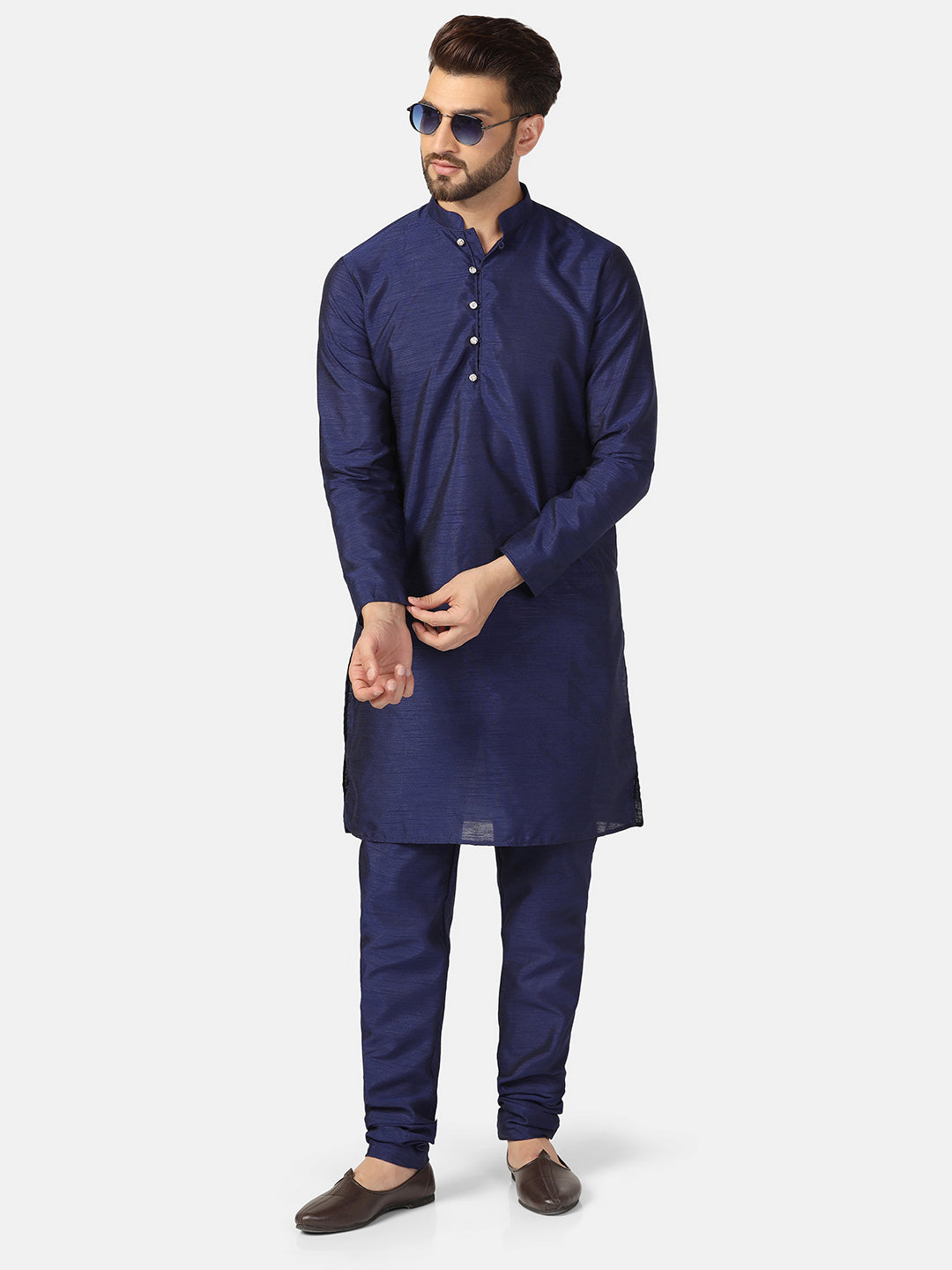 Men Navy Blue Solid Kurta Set - Tahvo India