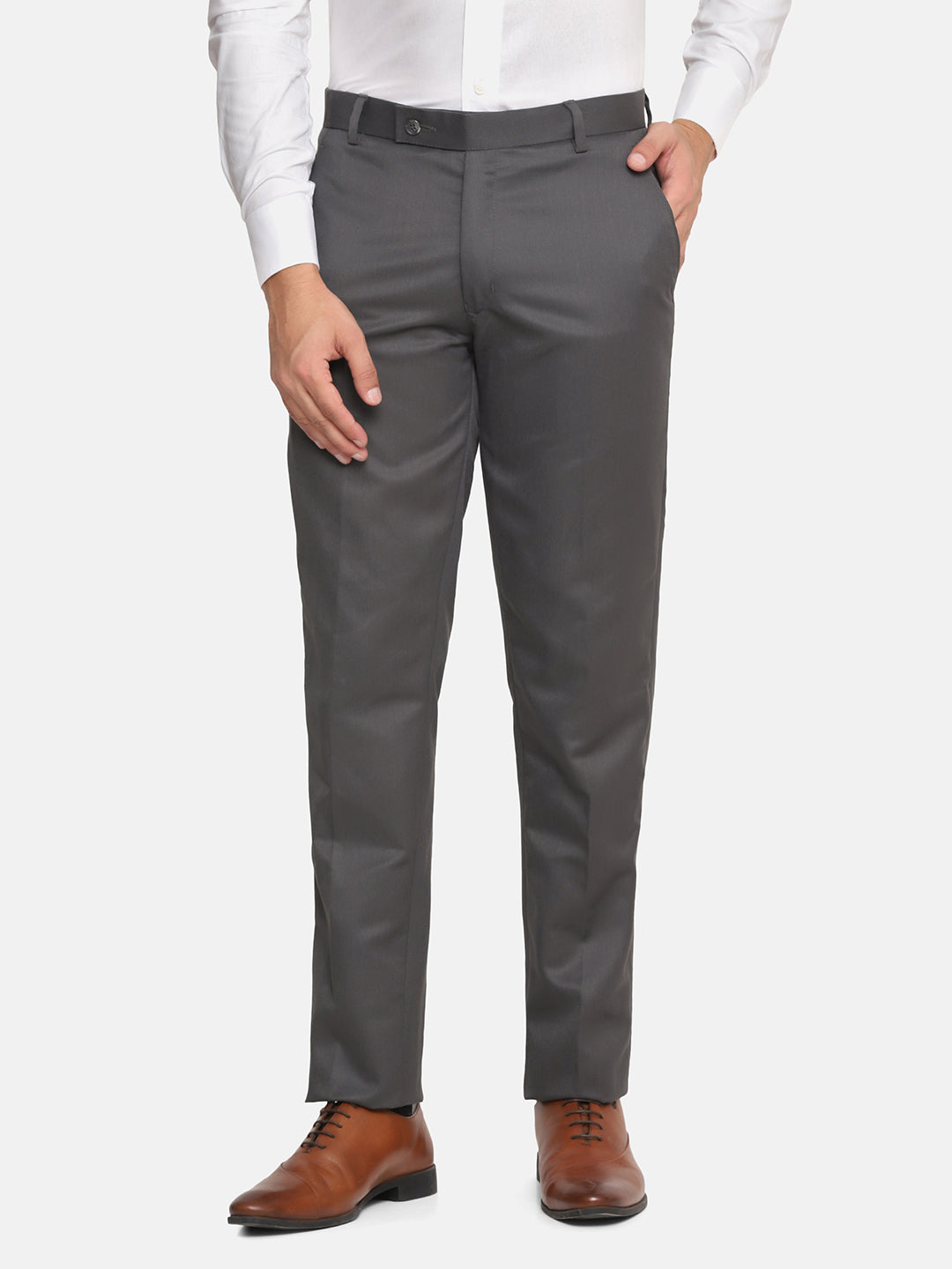 Men Grey Solid Formal Trousers - Tahvo India