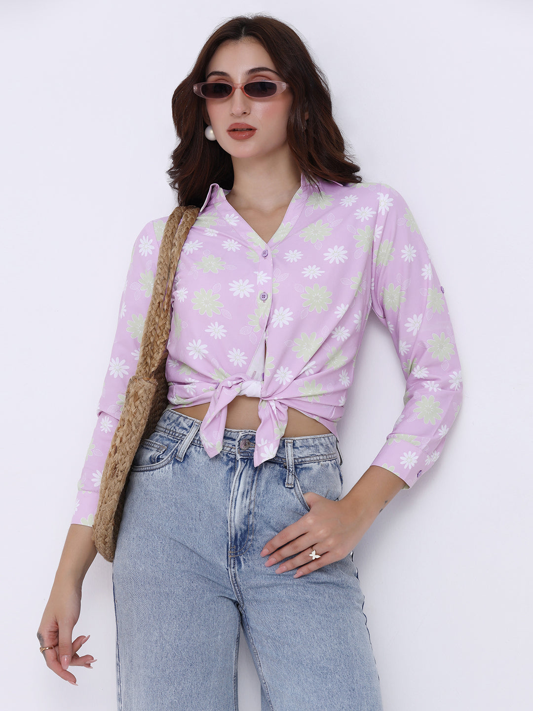 Women Printed V neck collared shirt