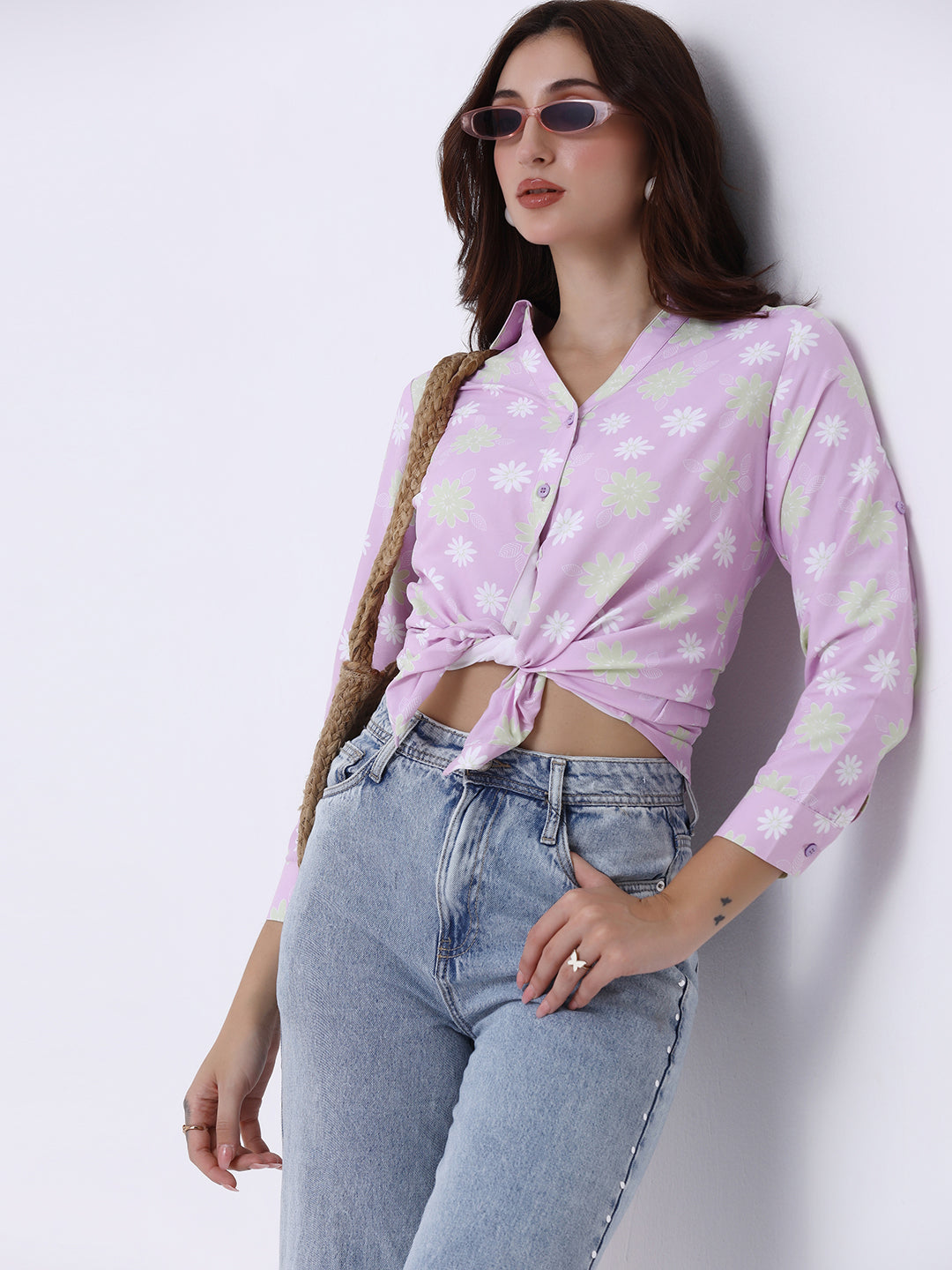 Women Printed V neck collared shirt