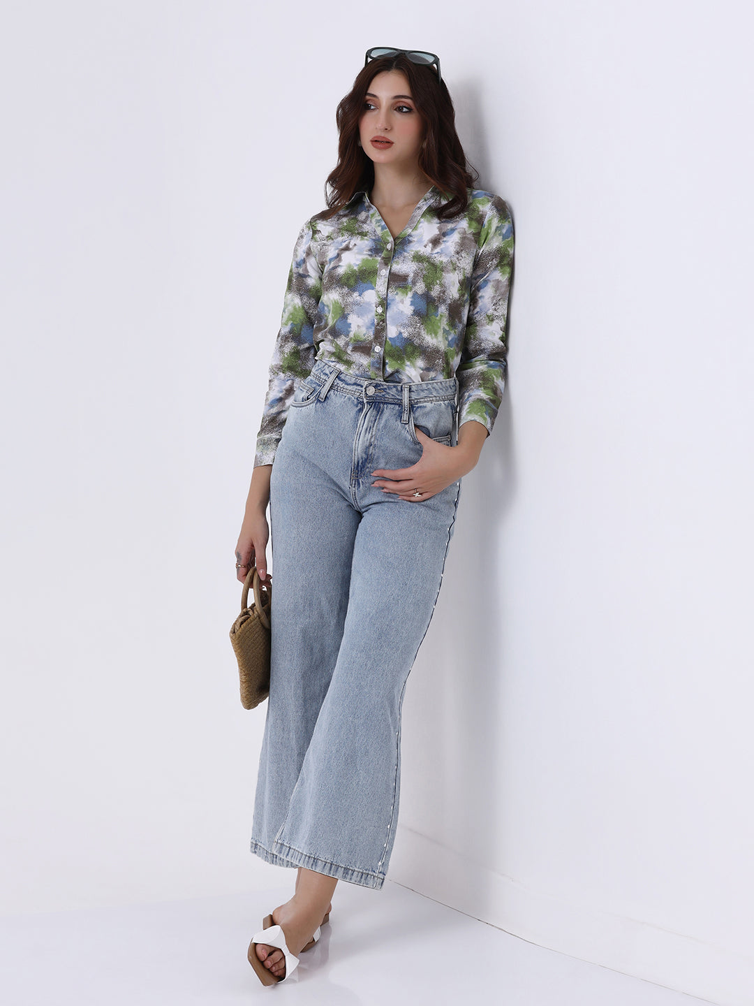 Women Printed V neck collared shirt