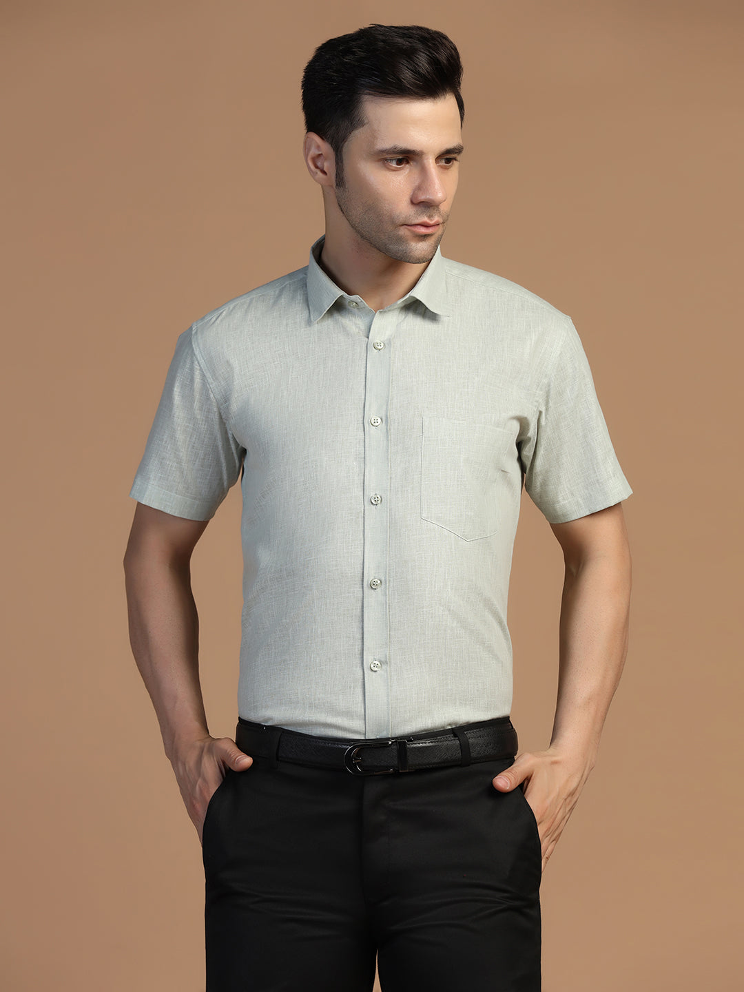 Green Linen Half Sleeves Shirt - Tahvo India