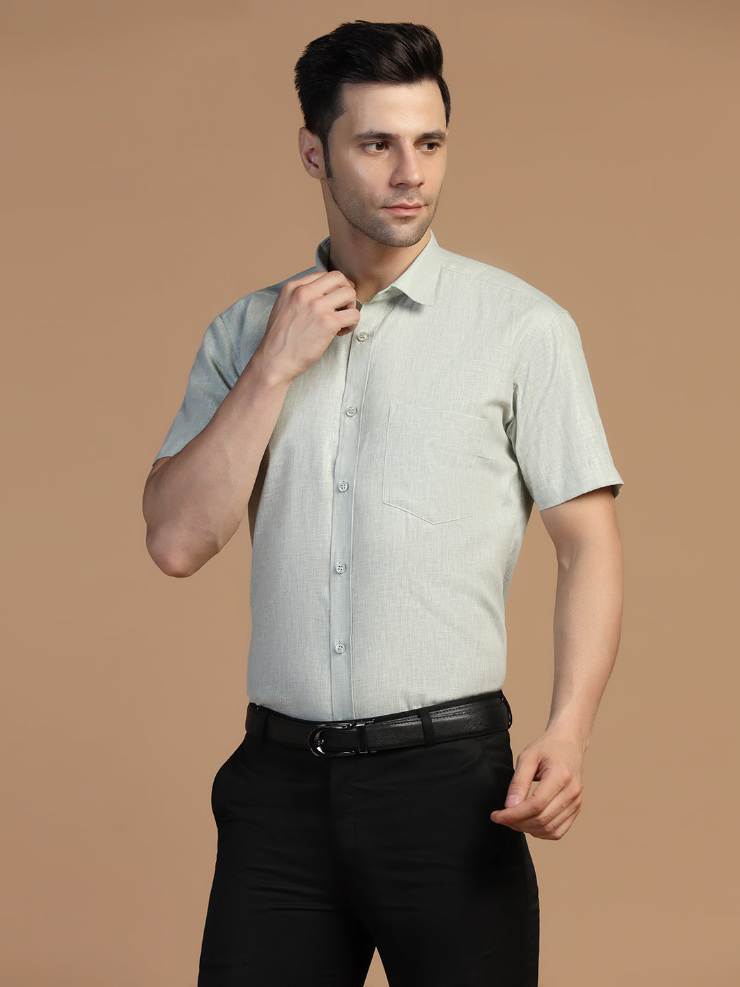 Green Linen Half Sleeves Shirt - Tahvo India