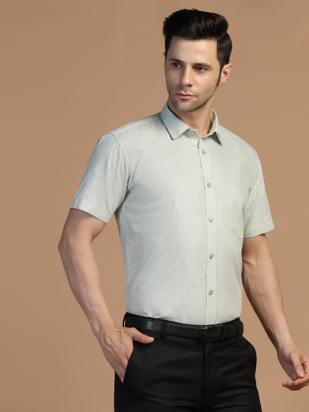 Green Linen Half Sleeves Shirt - Tahvo India