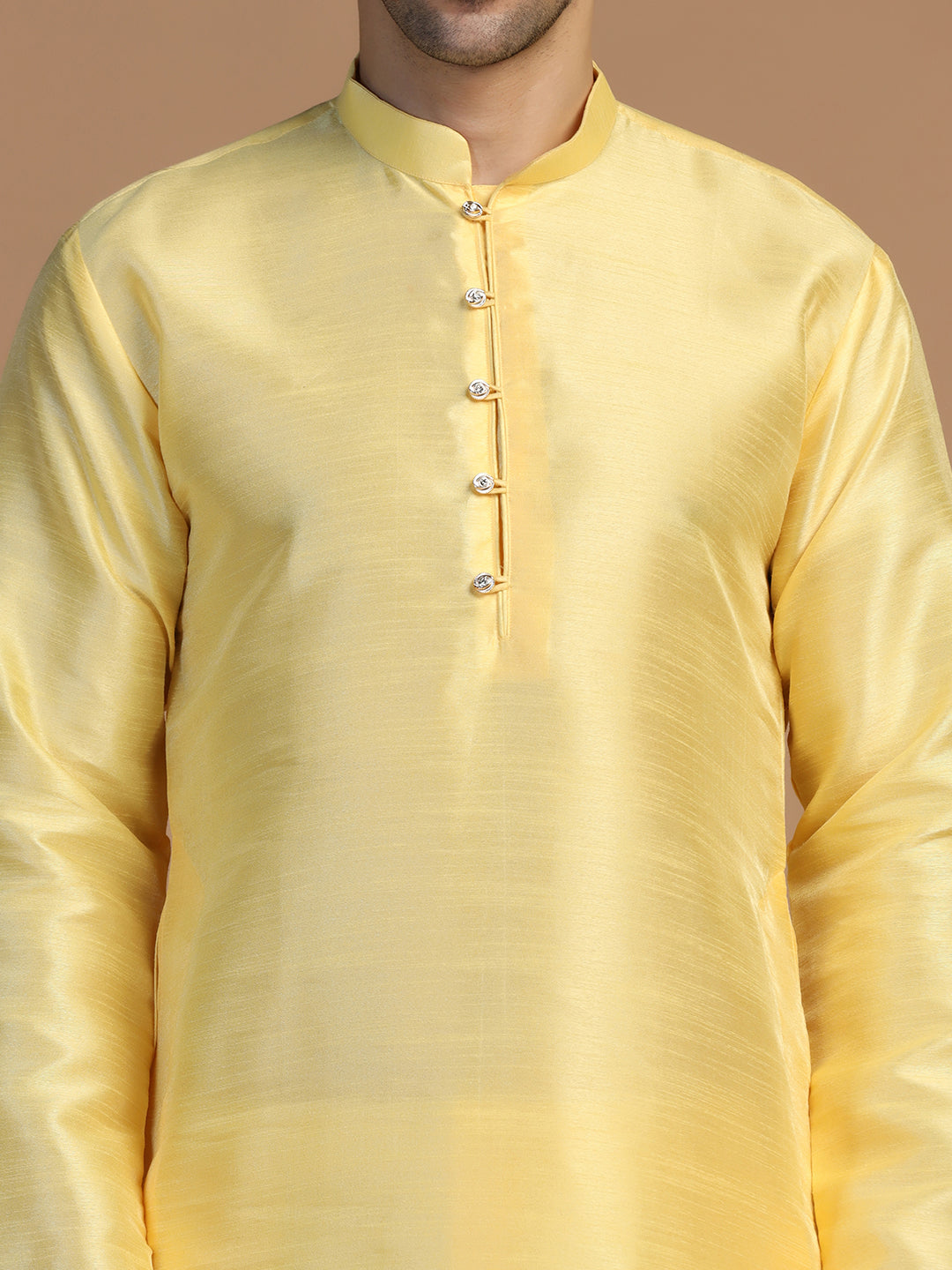 Yellow Dupion Plain Kurta Set - Tahvo India
