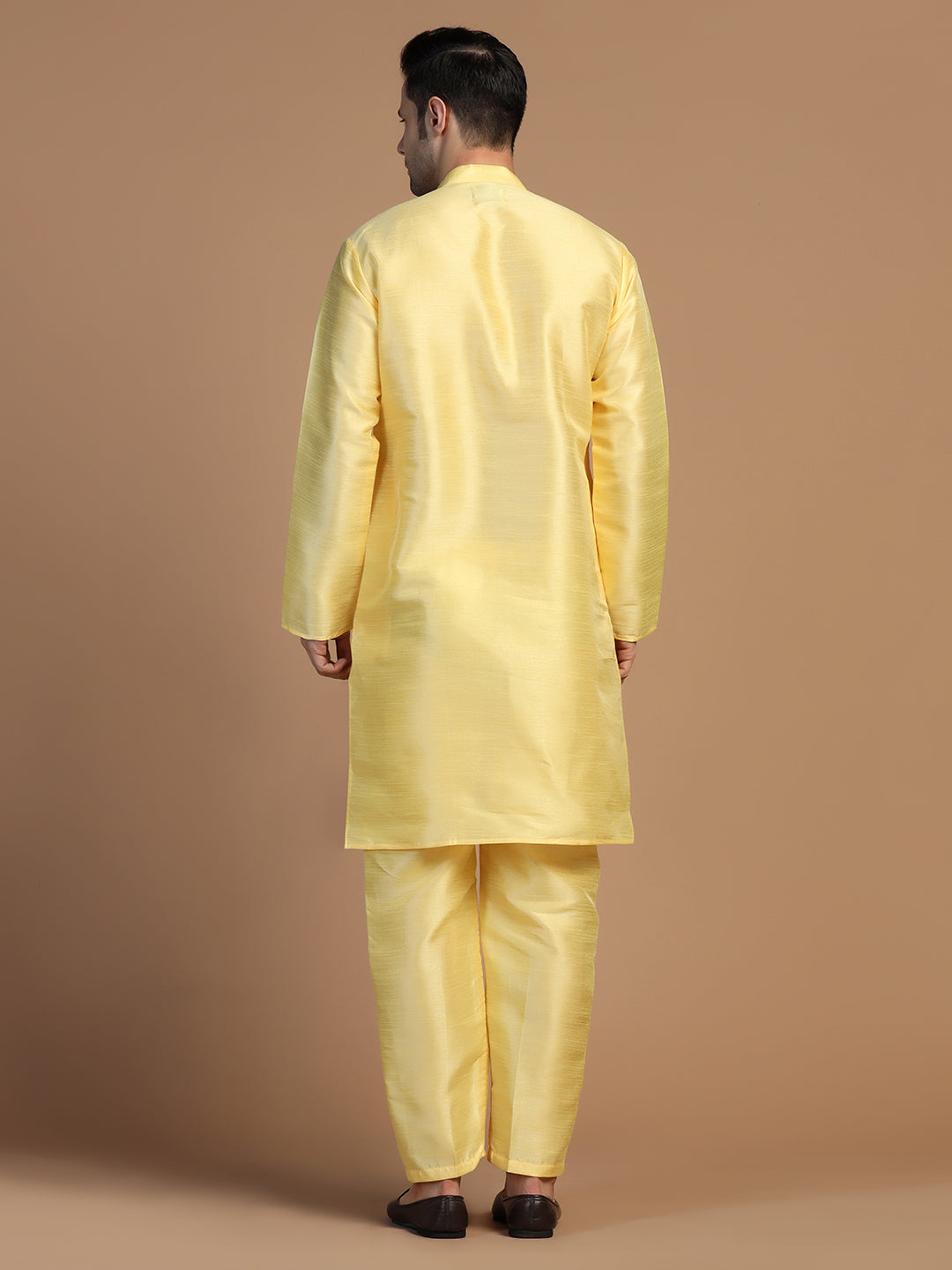Yellow Dupion Plain Kurta Set - Tahvo India