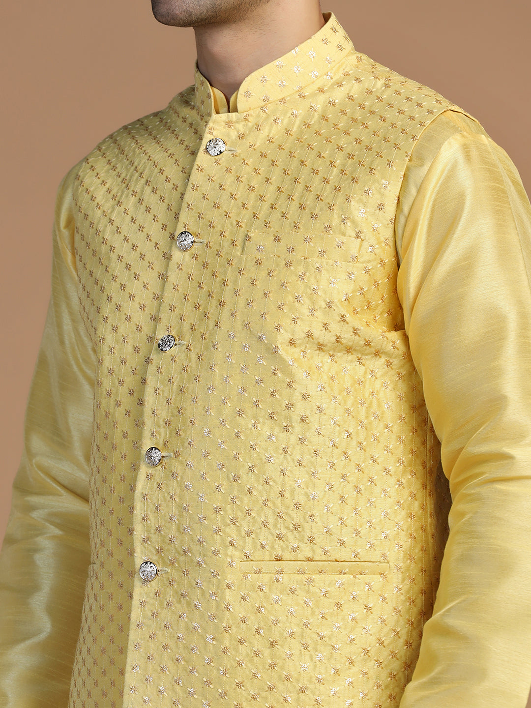 Men Yellow Embroidered Jacket - Tahvo India