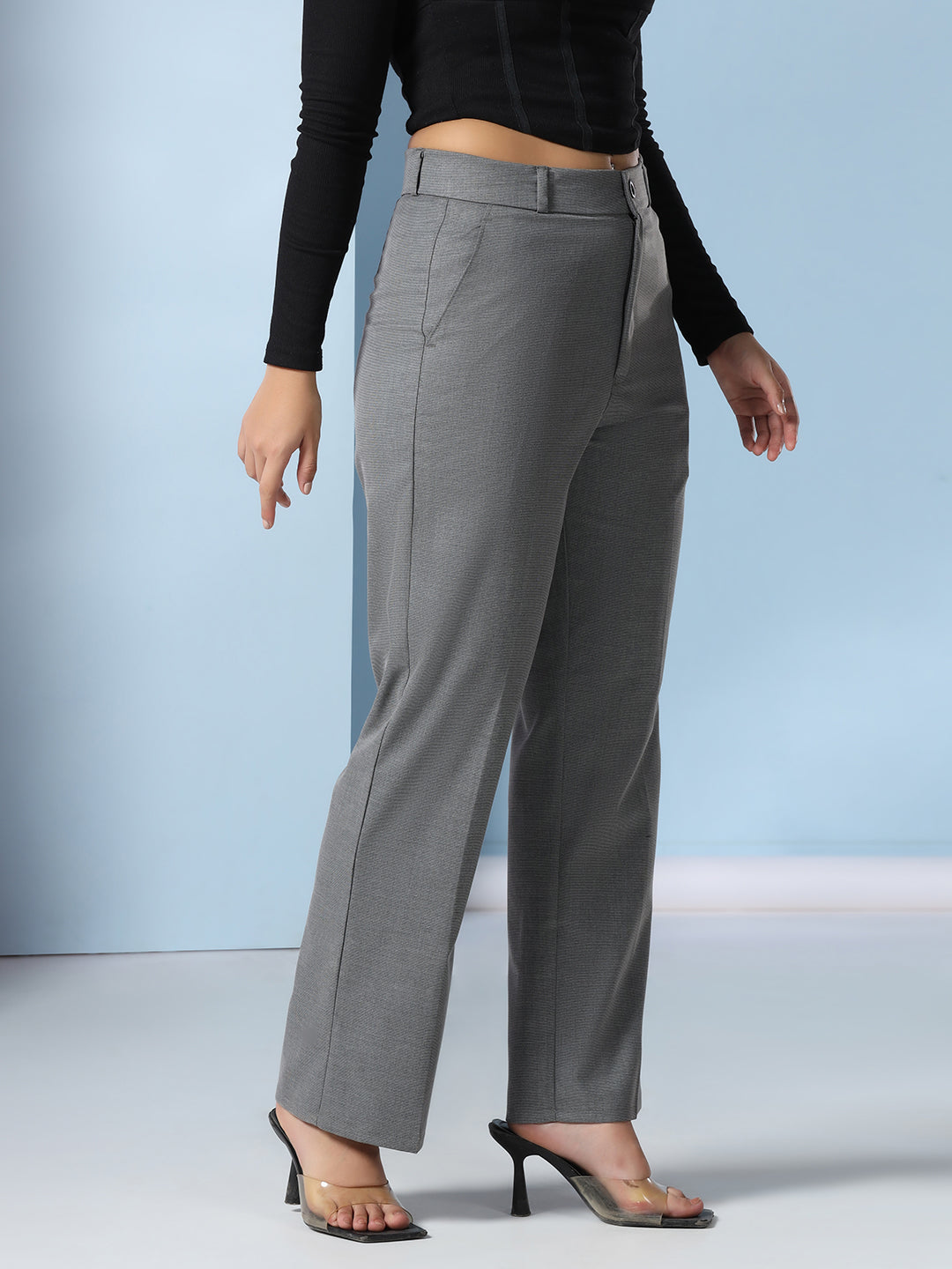 Women Dark Grey checkered trousers