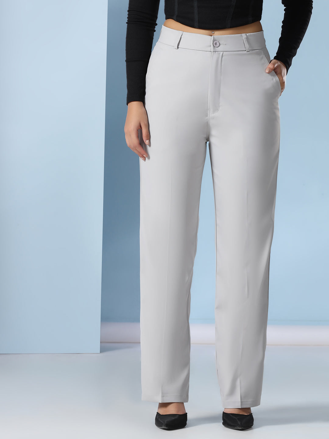 Grey women straight fit trousers