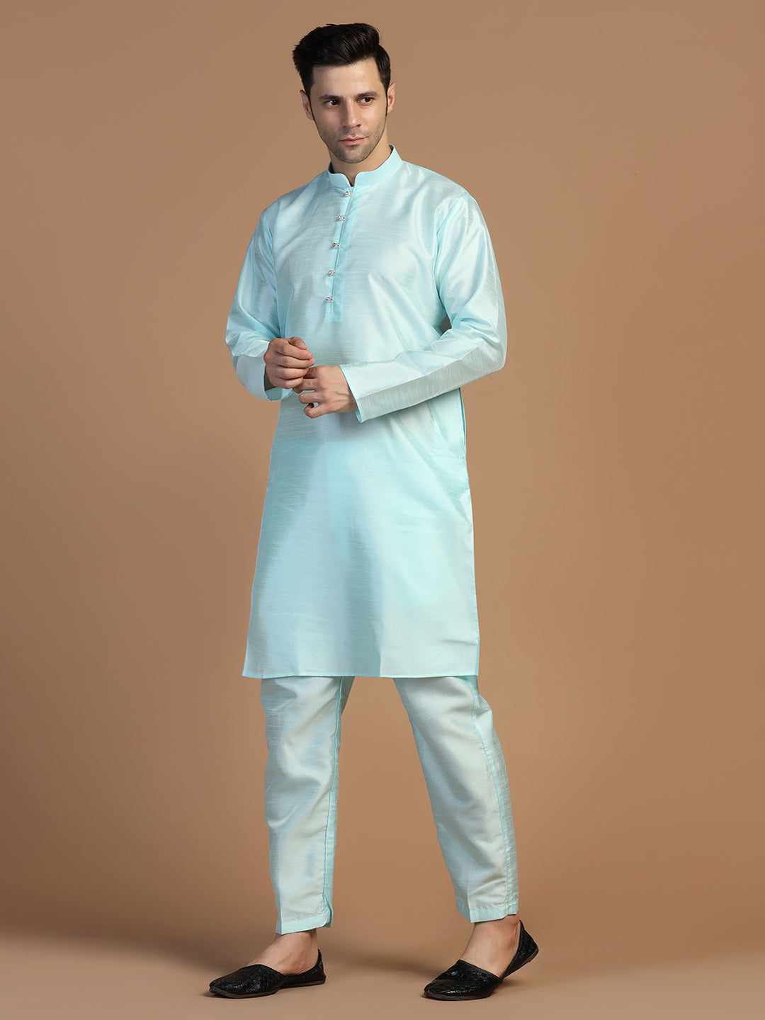 Blue Dupion Kurta Set - Tahvo India