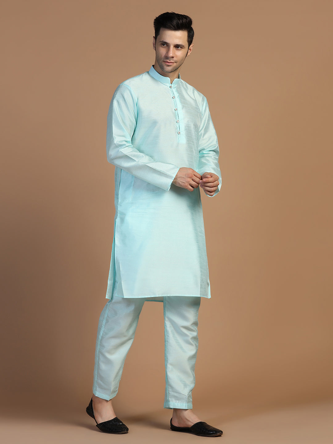 Blue Dupion Kurta Set - Tahvo India