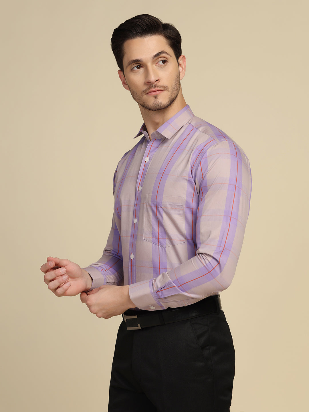 Men Purple Checkered Shirt - Tahvo India