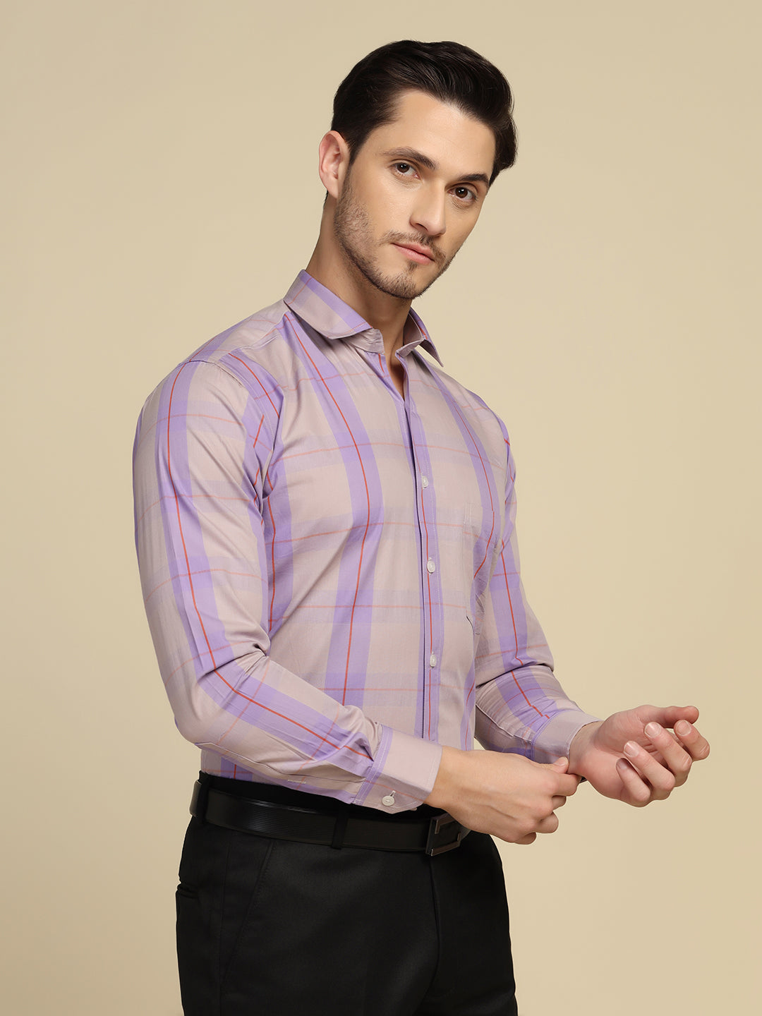 Men Purple Checkered Shirt - Tahvo India