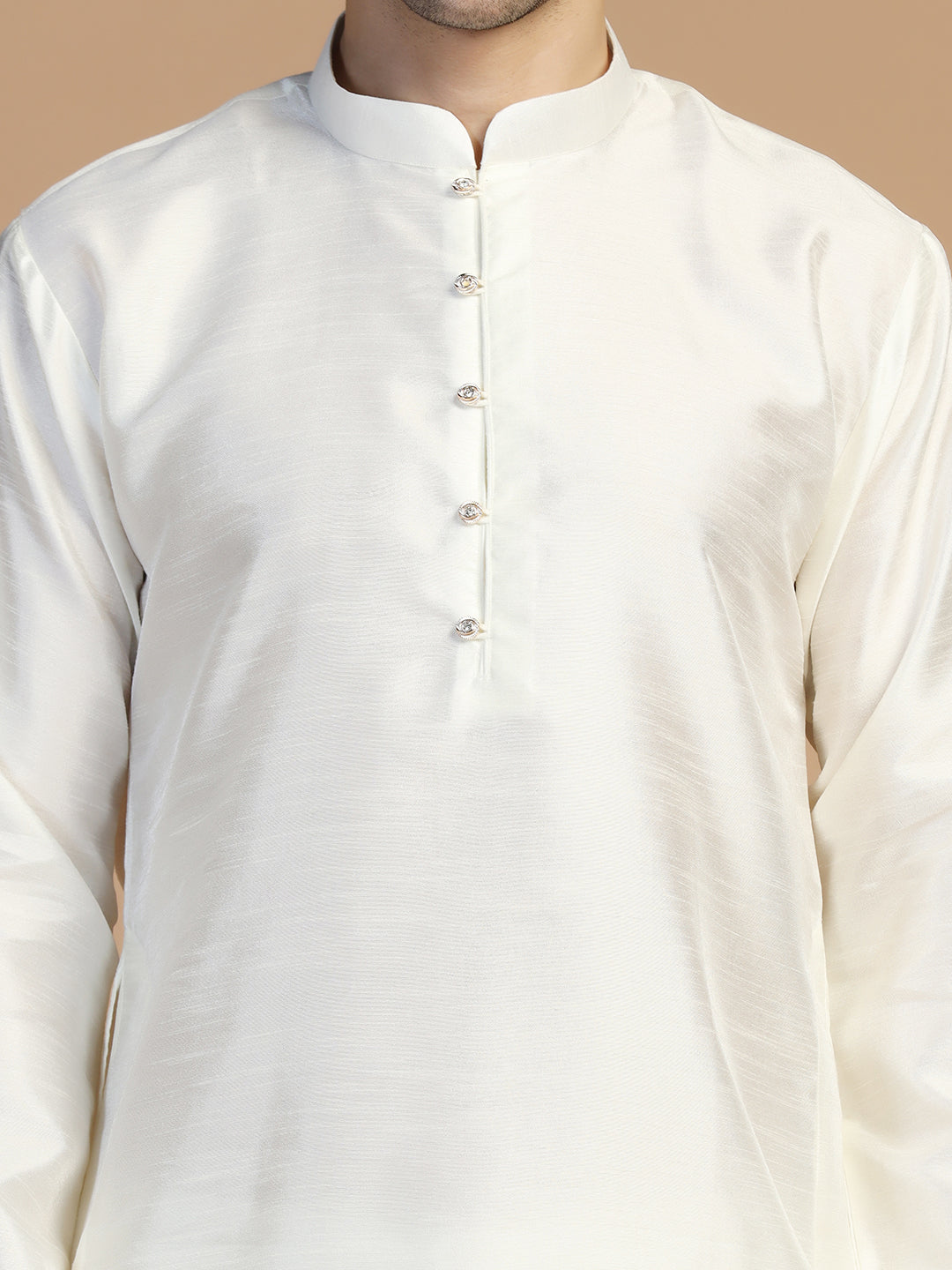 White Plain Dupion Kurta Set - Tahvo India