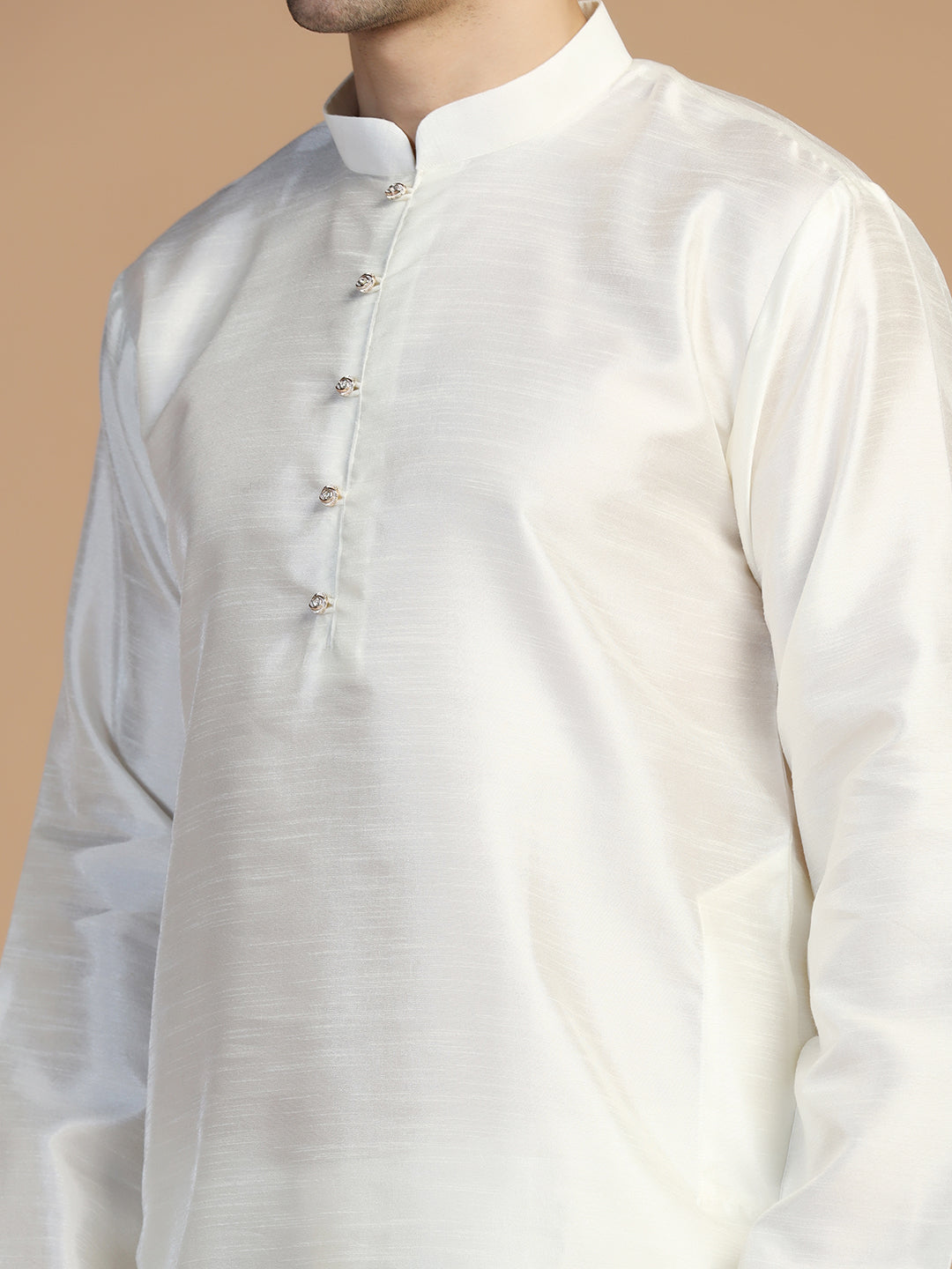 White Plain Dupion Kurta Set - Tahvo India