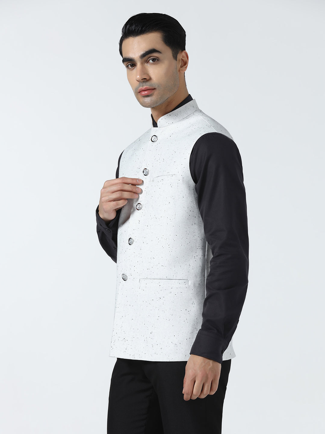 White self design nehru Jacket