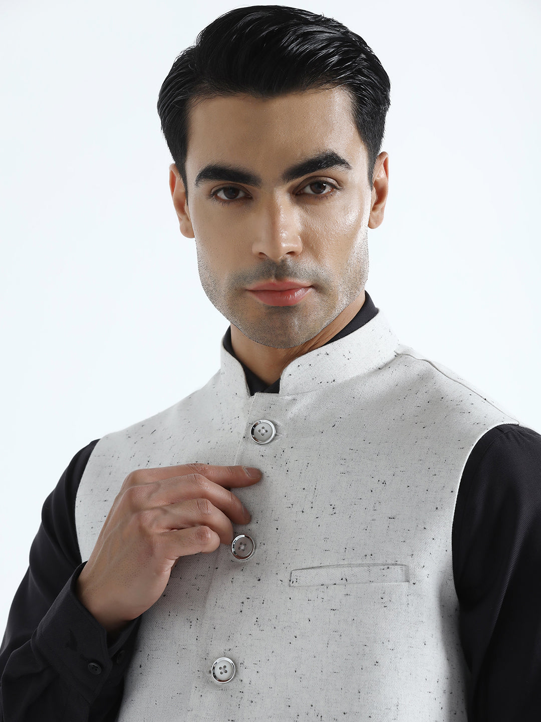 White self design nehru Jacket
