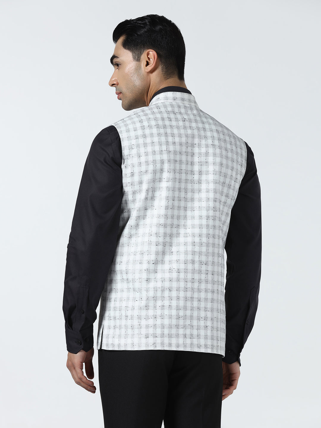 Men white checked nehru Jacket