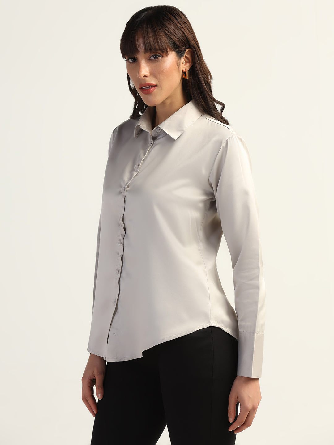 Women Silver Satin Shirt - Tahvo India