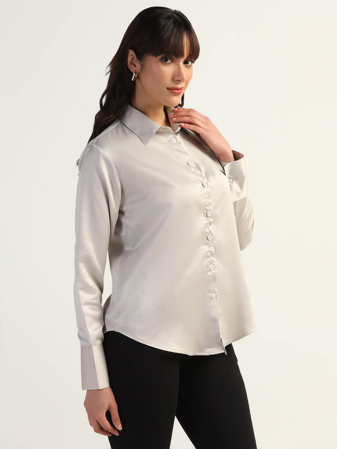 Women Silver Satin Shirt - Tahvo India