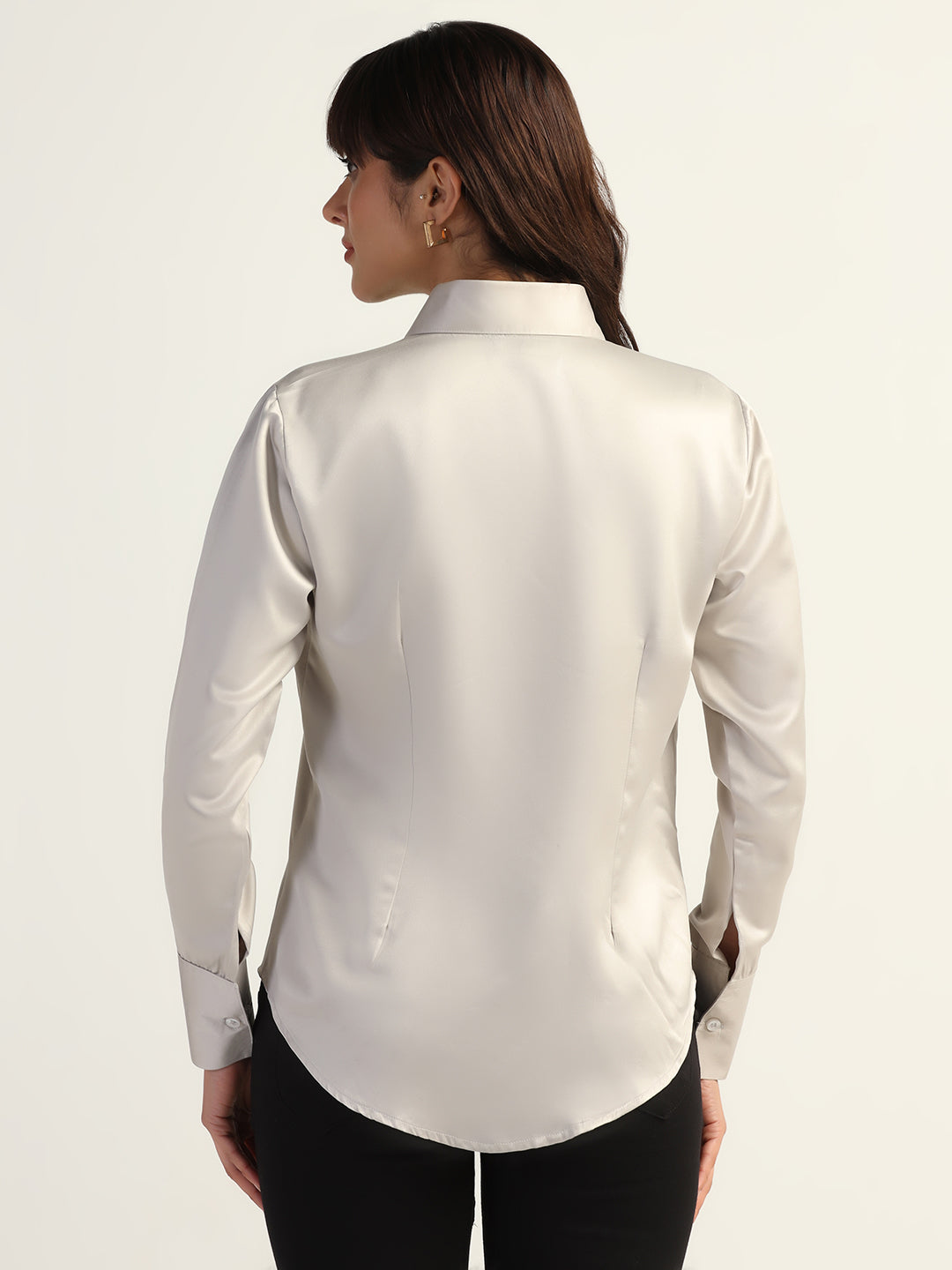 Women Silver Satin Shirt - Tahvo India