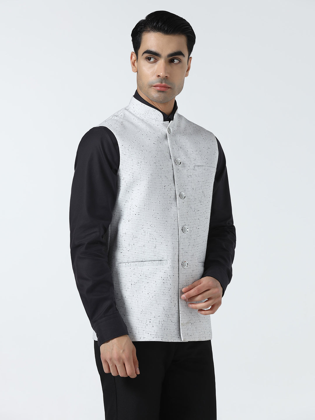 Men checked band collar nehru Jacket