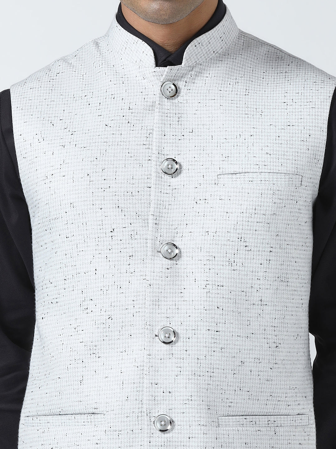 Men checked band collar nehru Jacket