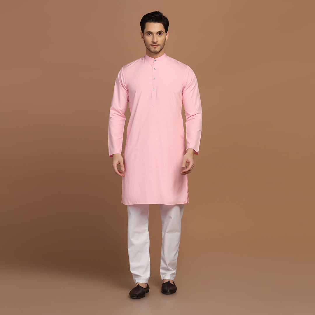 Men Pink Solid Kurta
