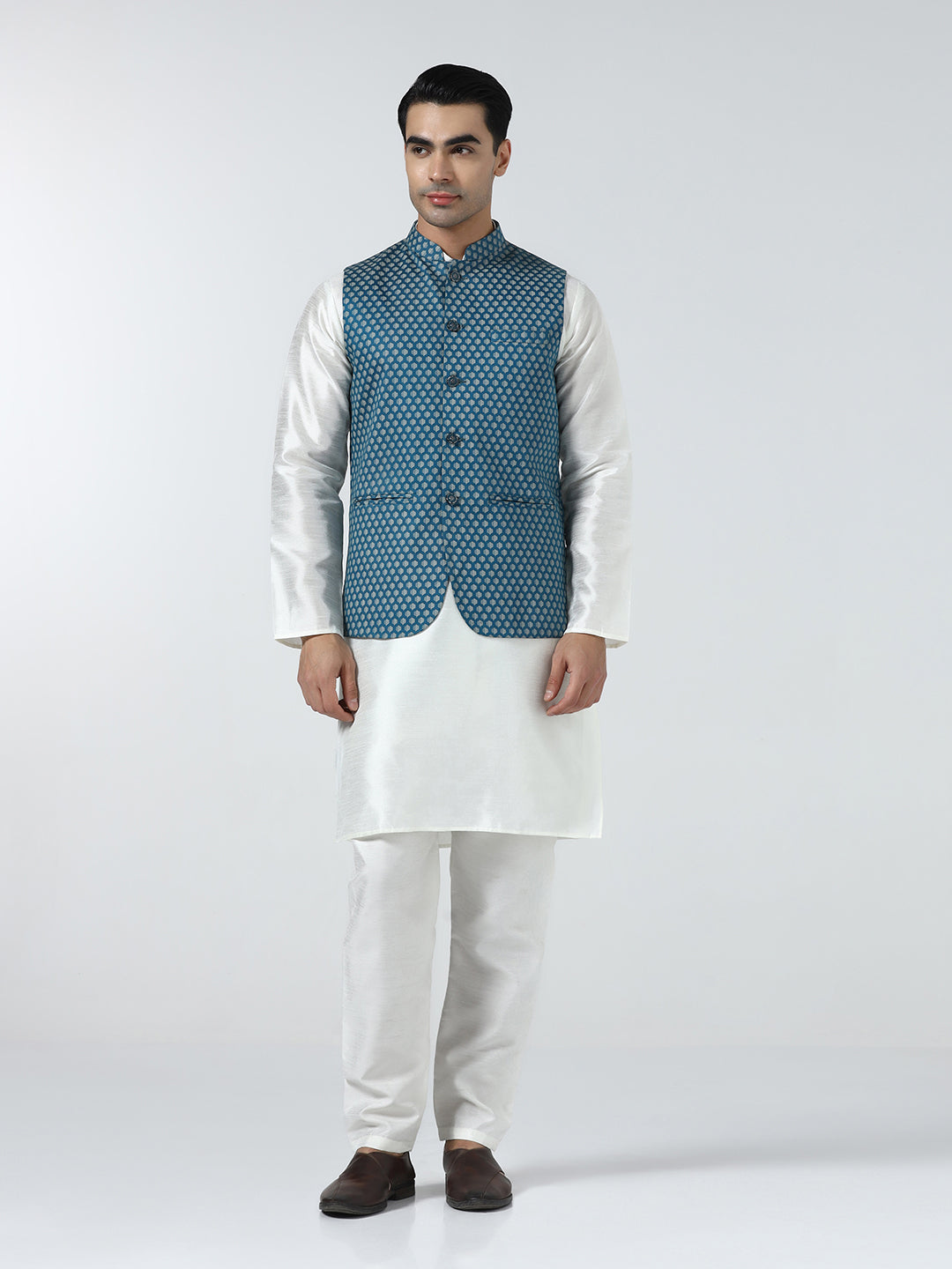 Kids Blue 3 Piece Waistcoat, Shirt And Trousers Set - Tahvo India