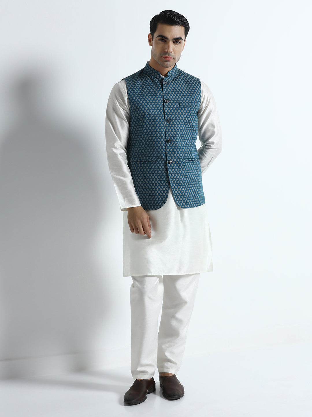 Kids White 3 Piece Waistcoat, Shirt And Trousers Set - Tahvo India