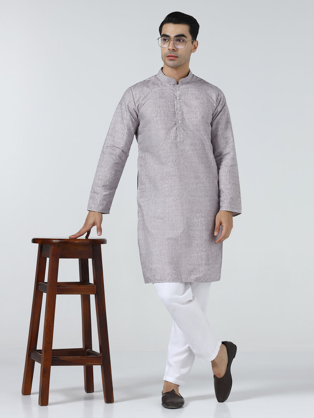 Men Maroon Stripes Kurta set