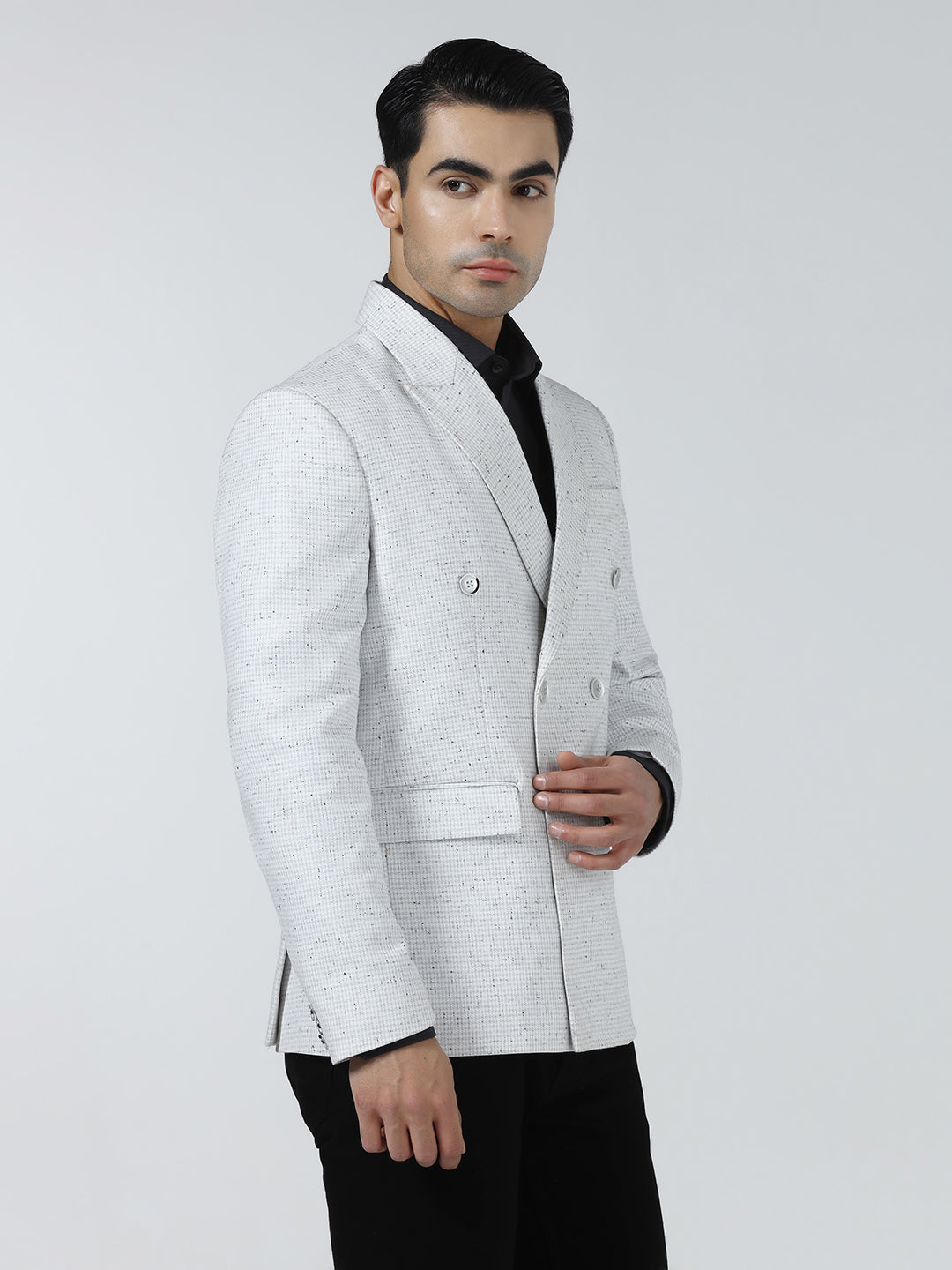 Men checked peaked lapel double breasted Blazer