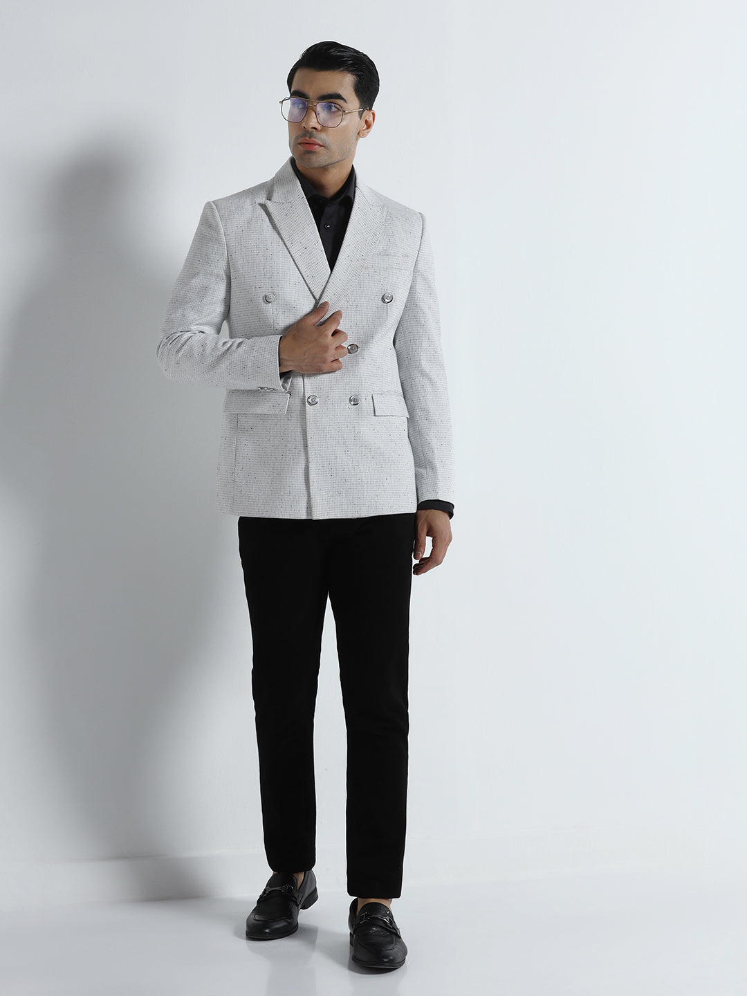 Men checked peaked lapel double breasted Blazer