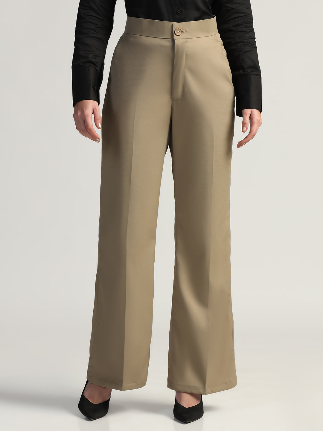 Women Beige High Waist Trouser - Tahvo India