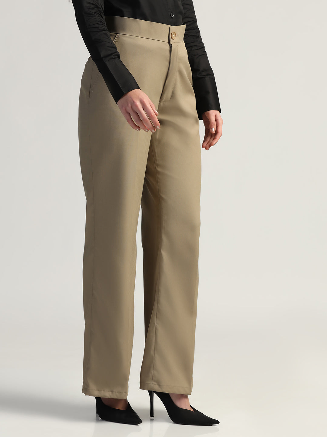Women Beige High Waist Trouser