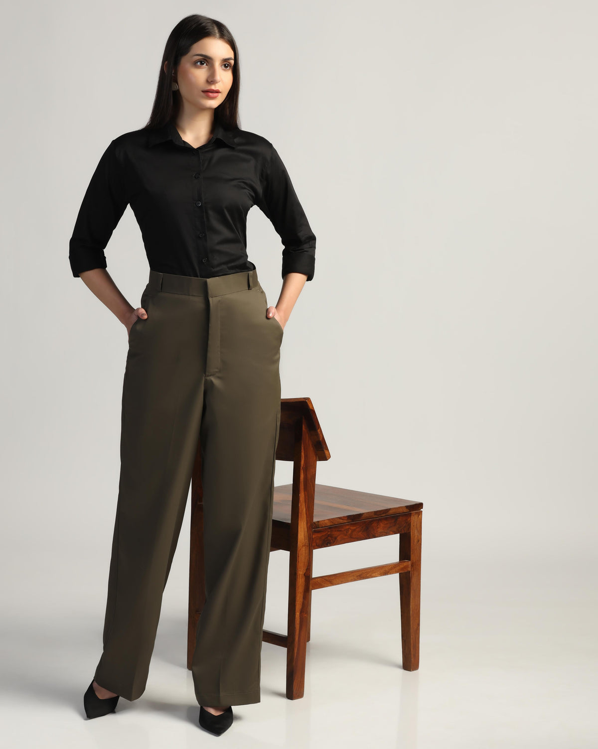 Women Green High Waist Trouser - Tahvo India