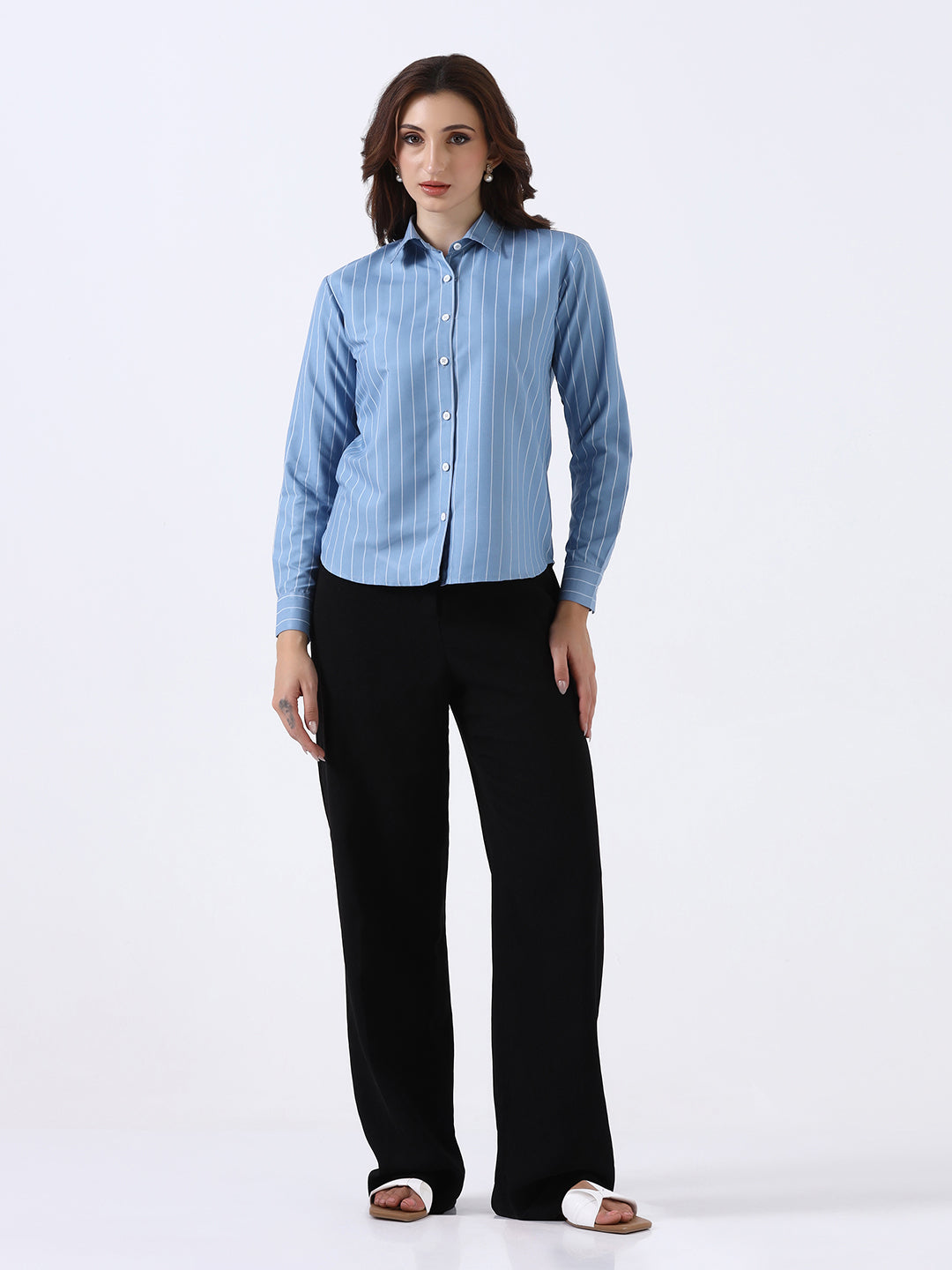 Women Blue Striped casual shirt