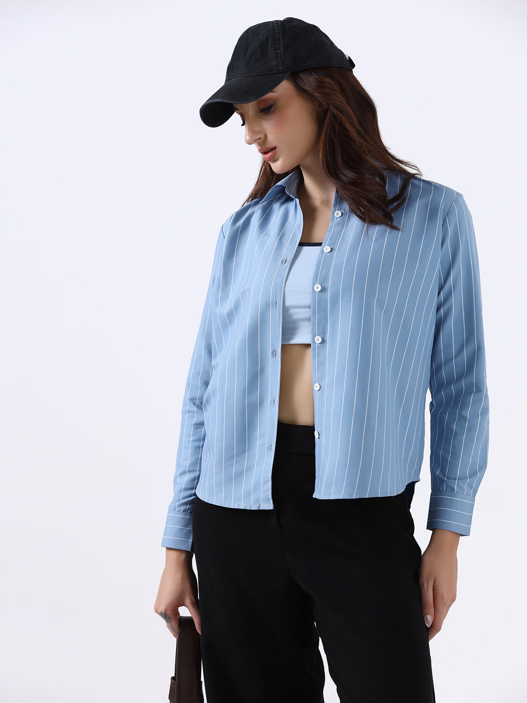 Women Blue Striped casual shirt