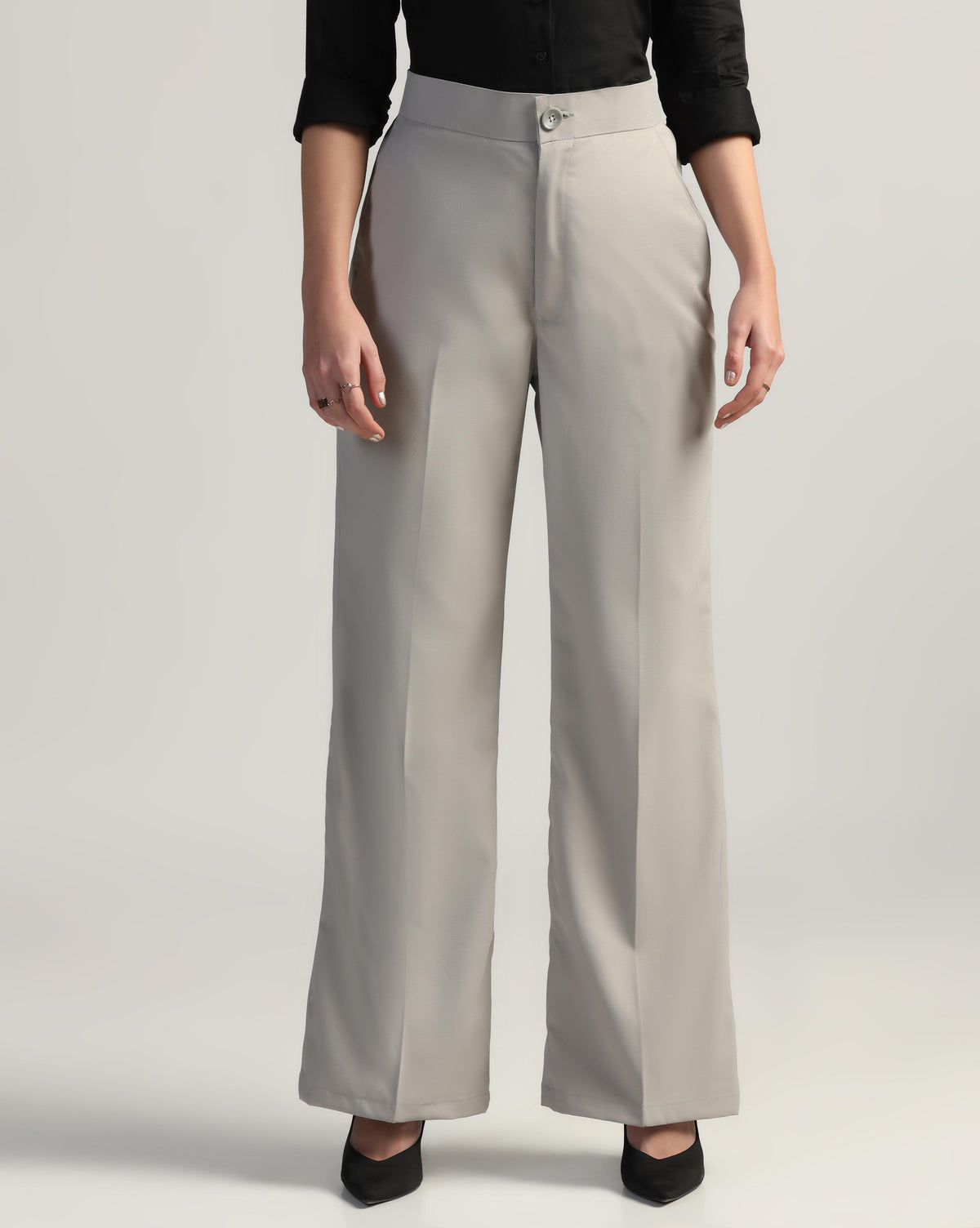 Women Light Grey High Waist Trouser - Tahvo India
