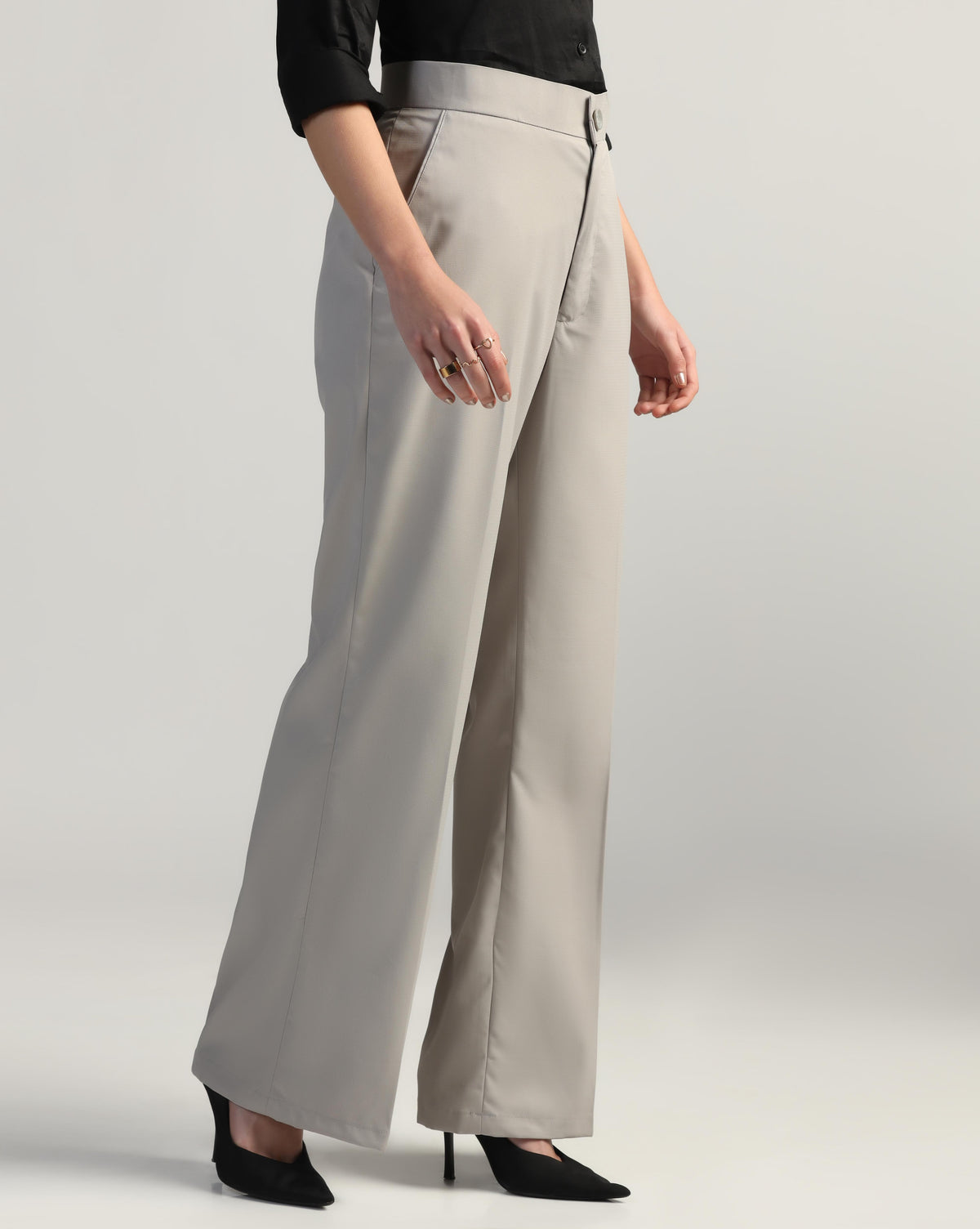 Women Light Grey High Waist Trouser - Tahvo India