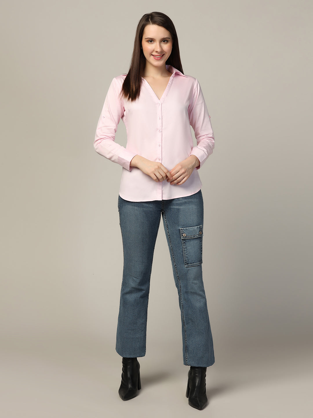 Women pink full sleeves cotton shirt - Tahvo India